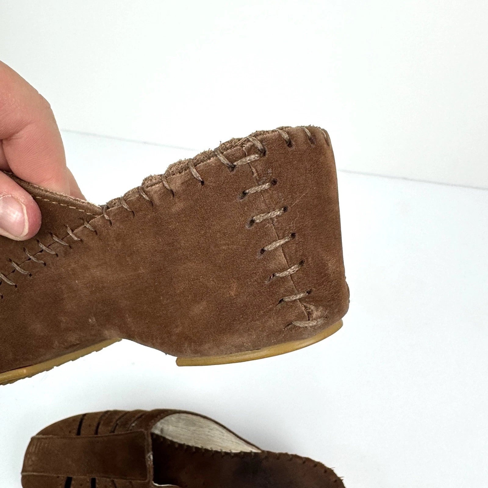 La Plume Italian Brown Leather Slide Sandals Shoes Women's Size 39 US 8.5-9 Boho