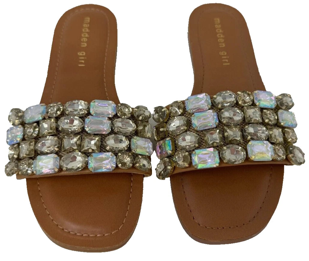 Madden Girl Women's Dazzlle Slip On Comfort Sandals Brown Size:6 196T