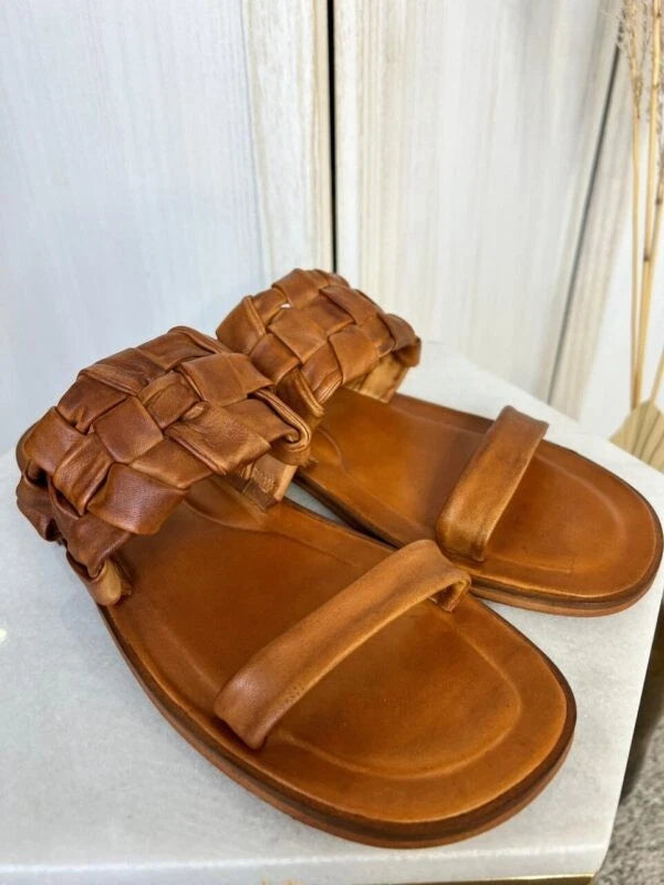 NEW  Free People Winding River Leather Slip On Slide Sandal  sz 37