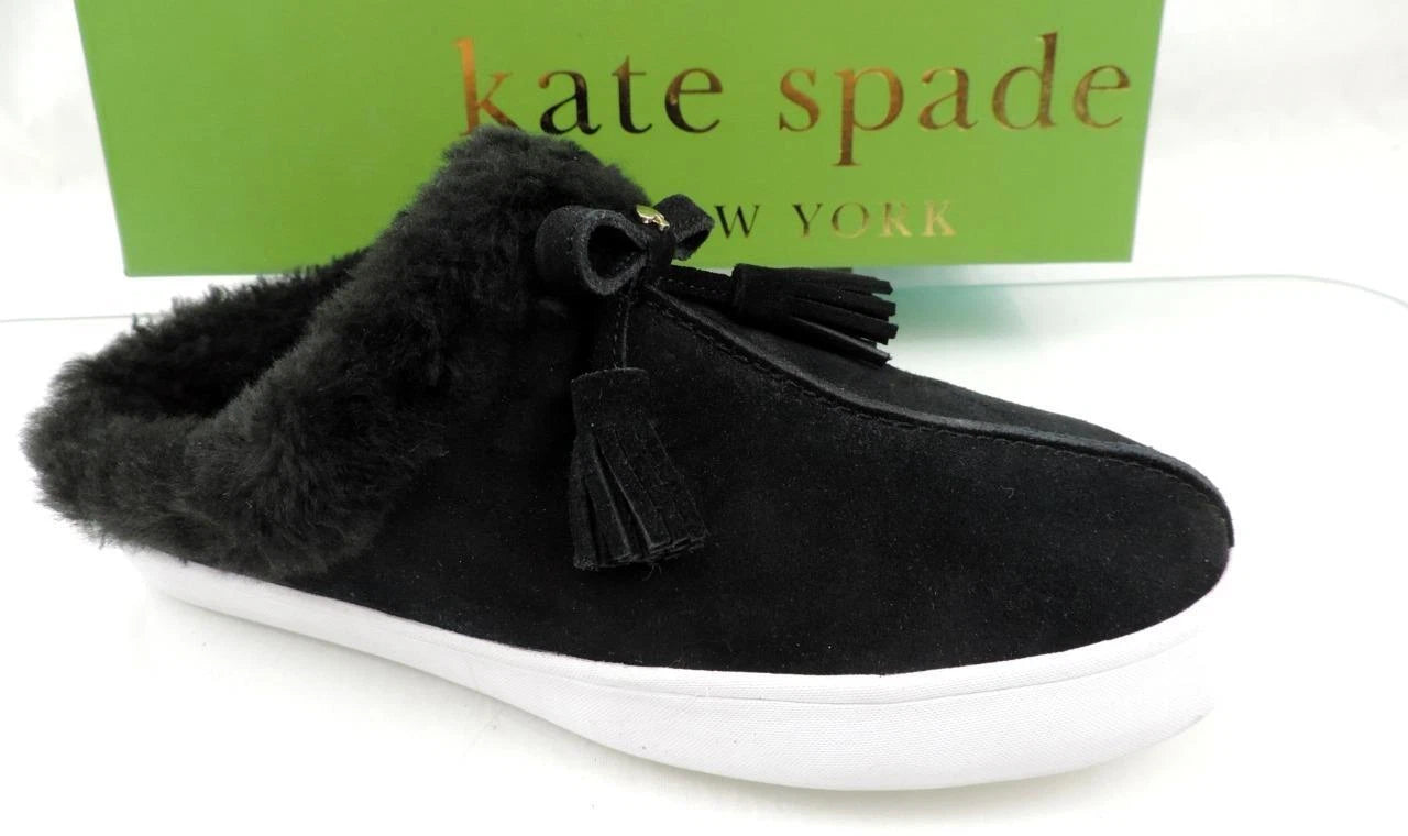 Women's Kate Spade New York Limon Slip On Mule Sneakers Black Shearling Size 7