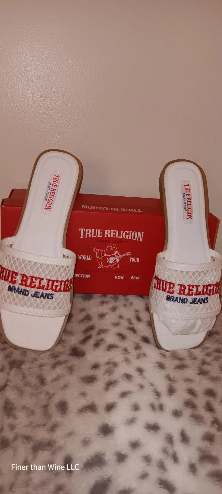 New True Religion Brat Style White Mesh Slip-On Slides Women Size 8