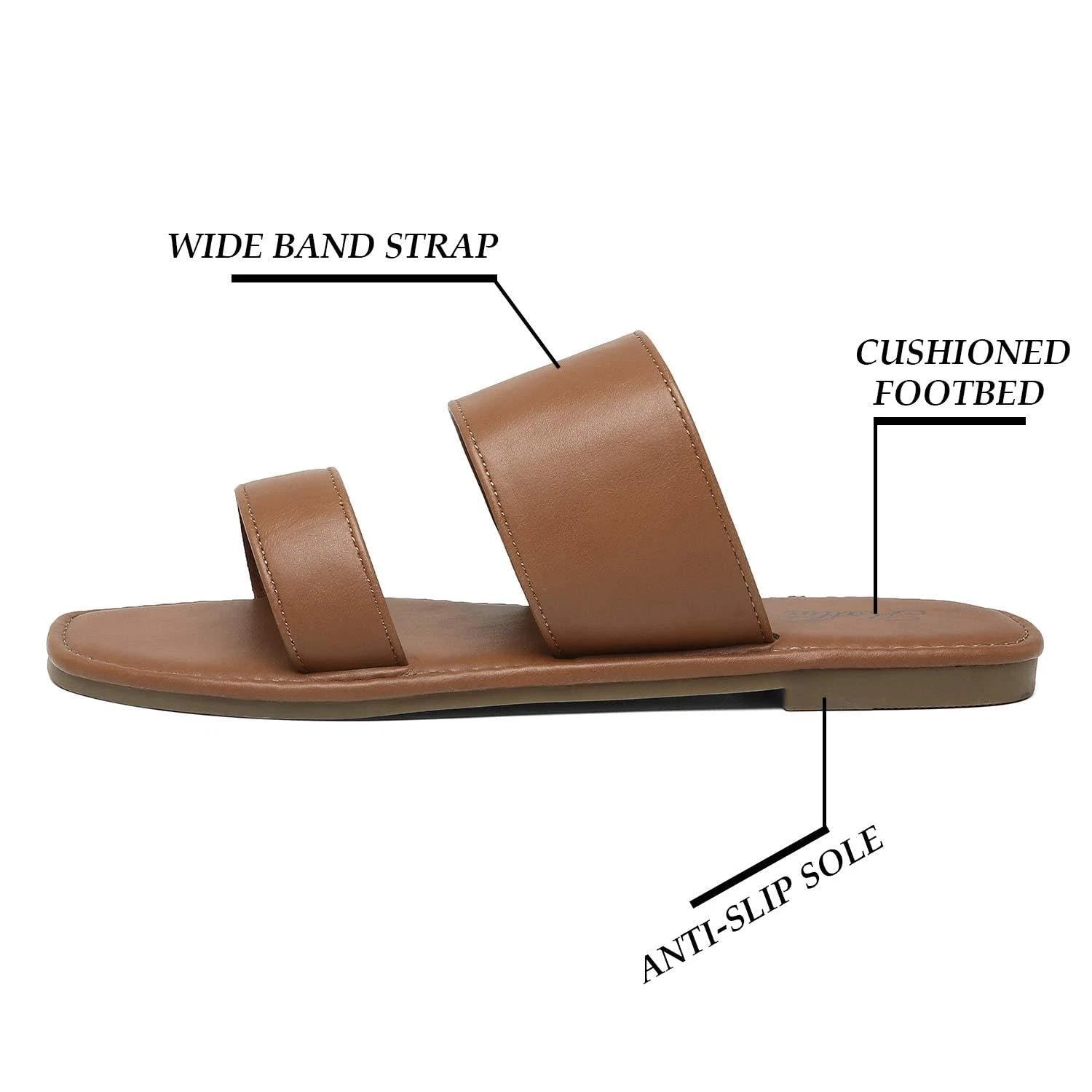 Women's Open Toe Two Strap Flat Slide Sandals