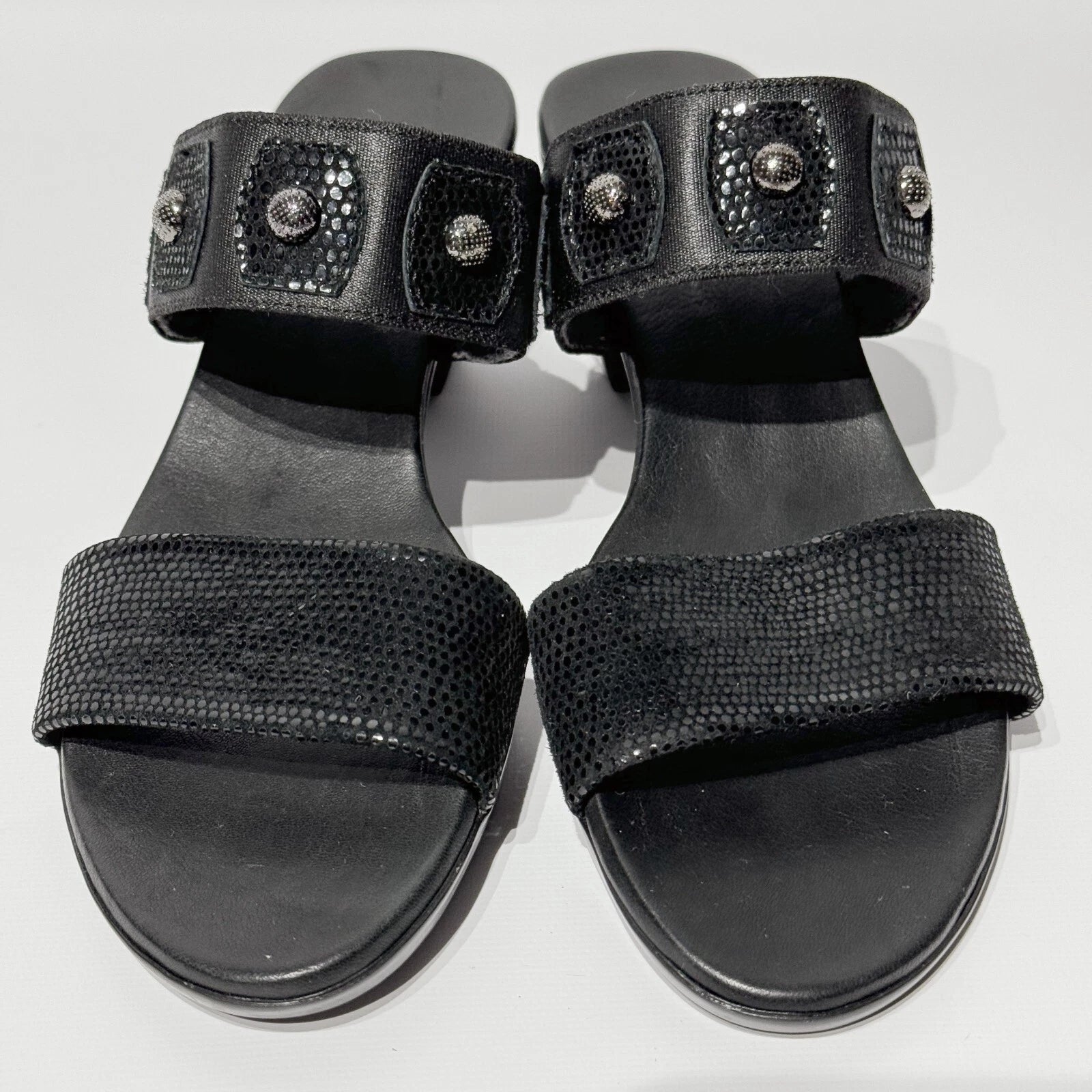 MUNRO AMERICAN Black Snakeskin Style Leather Heeled Slide Sandals Women Size 8N