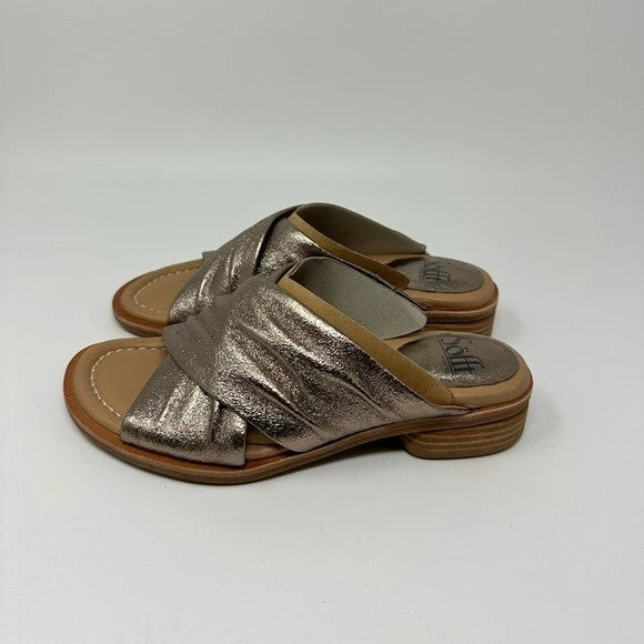 Sofft Bronze Metallic Leather Fallon Slide Style Stacked Heel Sandal Women's 7M