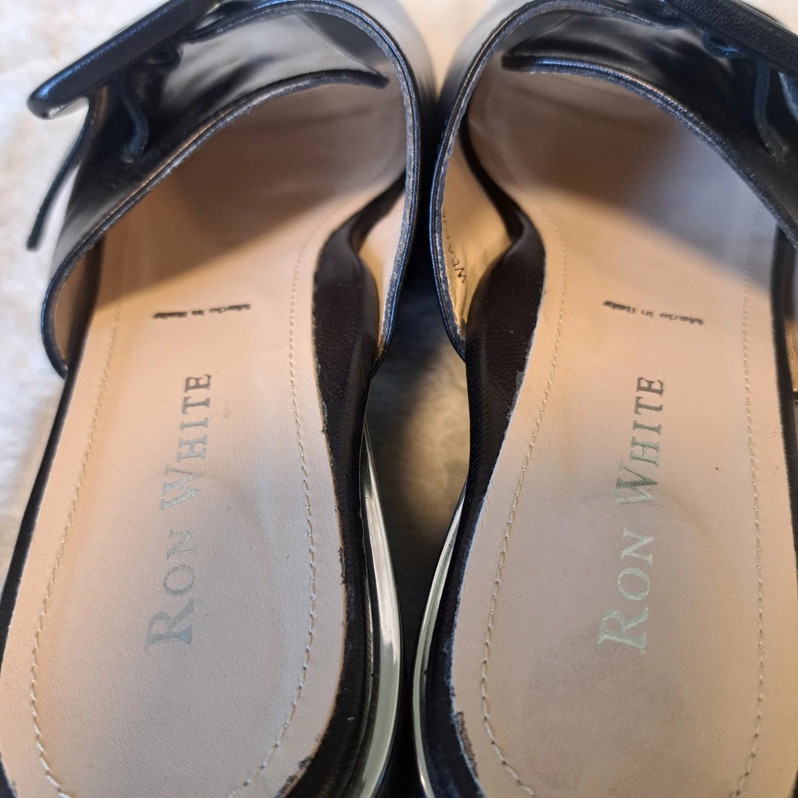 Ron White Candra Slide Sandals Black Leather Italy Sz 9 US 39.5 NEW $445