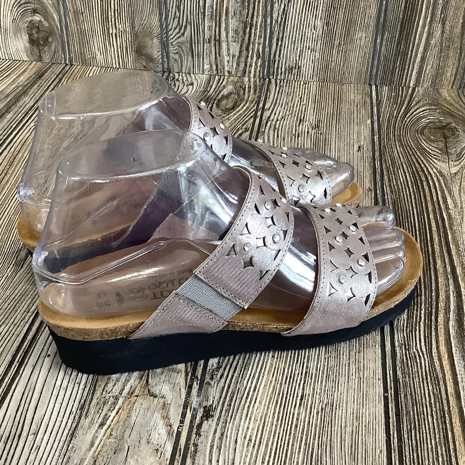 Naot Womens Size 36-5 US Susan Wedge Slide Sandals Metallic Rhinestones Leather