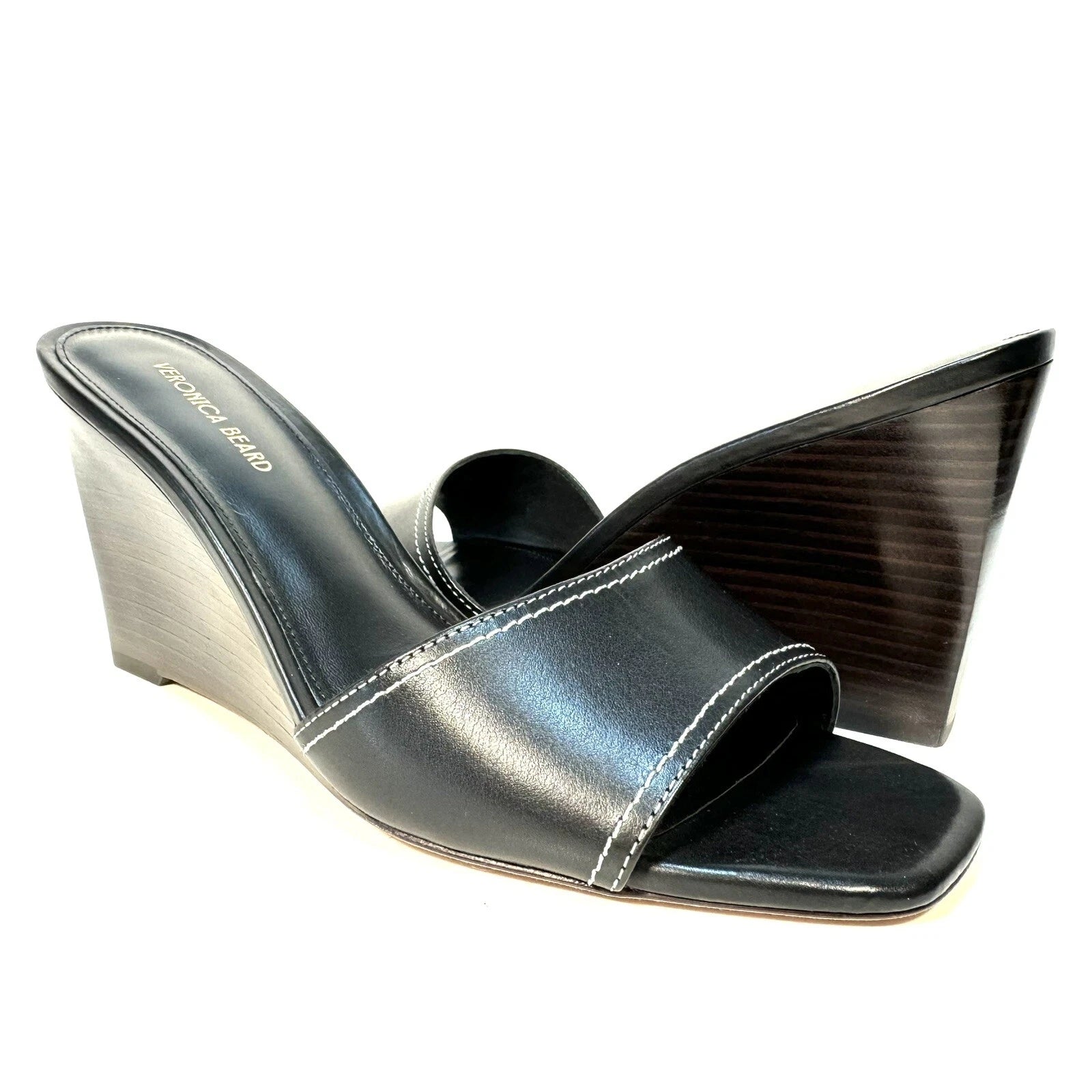 VERONICA BEARD Ellen Leather Wedge Slip On Sandals Black (MSRP $350)
