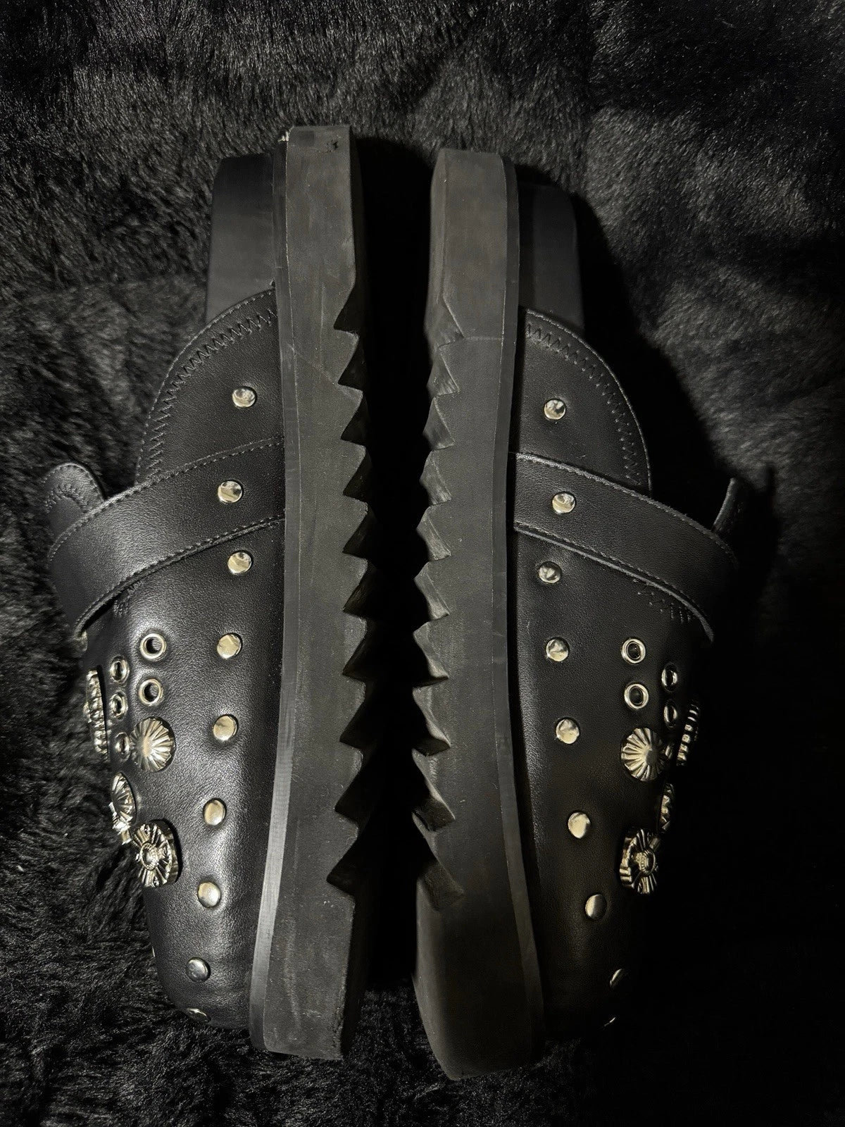 studded leather slides