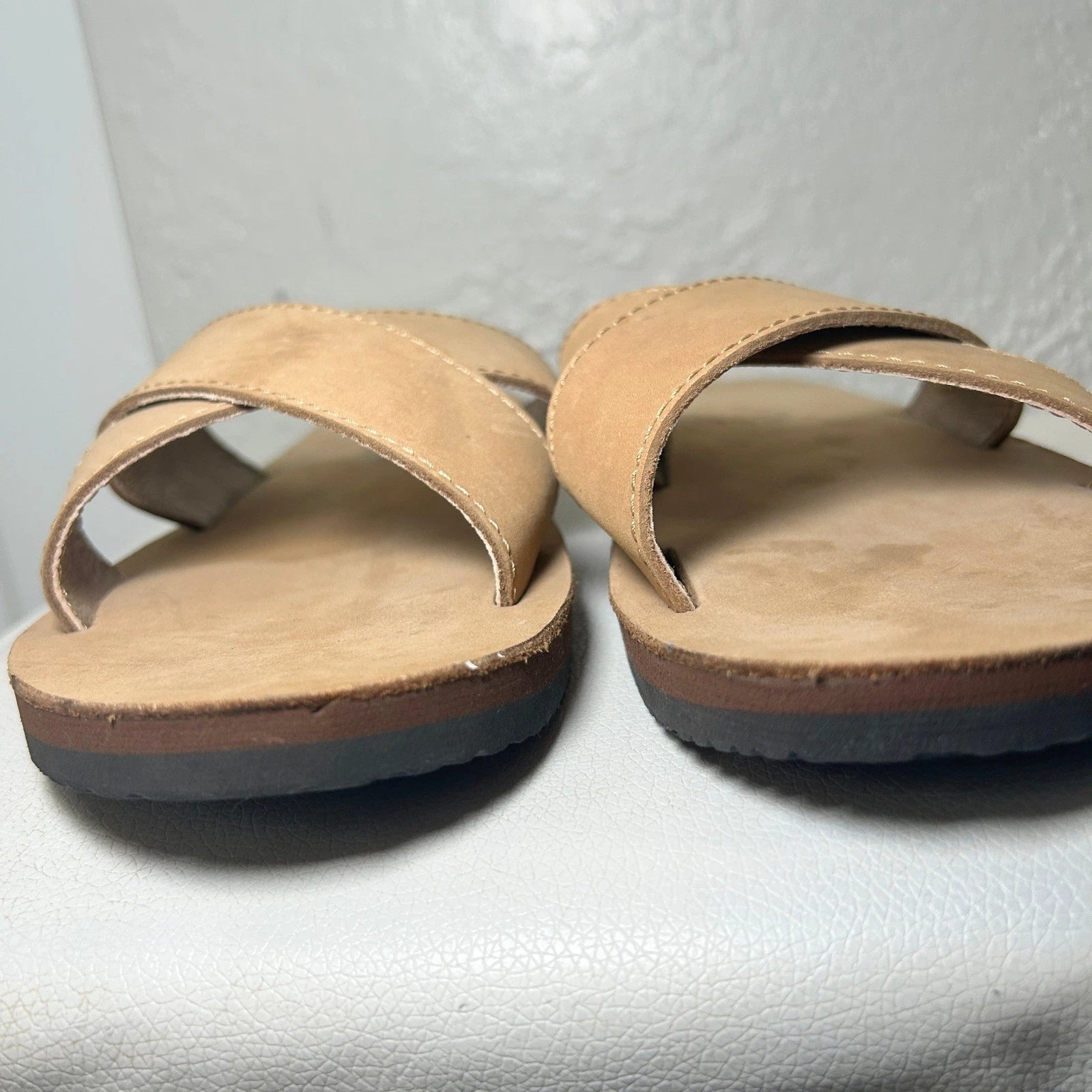 Rainbow Leather Top Sole Single Layer Arch Cross Strap Flat Stitch Slide Size 10