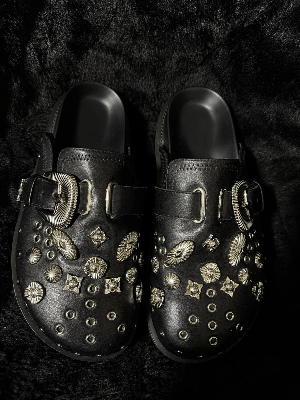 studded leather slides
