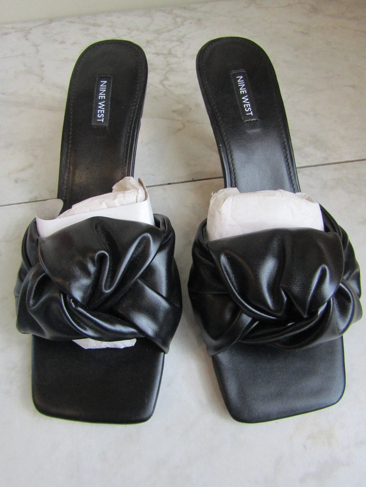 NIB Nine West Black 3" Kitten Heel Twist Knot Open Toe Women's Shoes Size 11 M