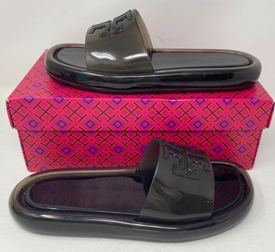 NIB TORY BURCH $188 BLACK BUBBLE JELLY SLIDE SANDAL/Sz 9 39 EU Style 85010
