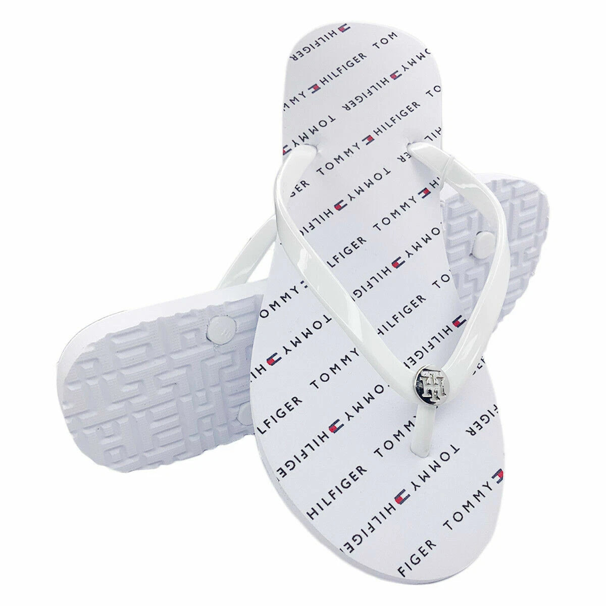 NWT TOMMY HILFIGER AUTHENTIC BRYAR WOMEN'S WHITE SANDALS FLIP FLOPS SIZE 10