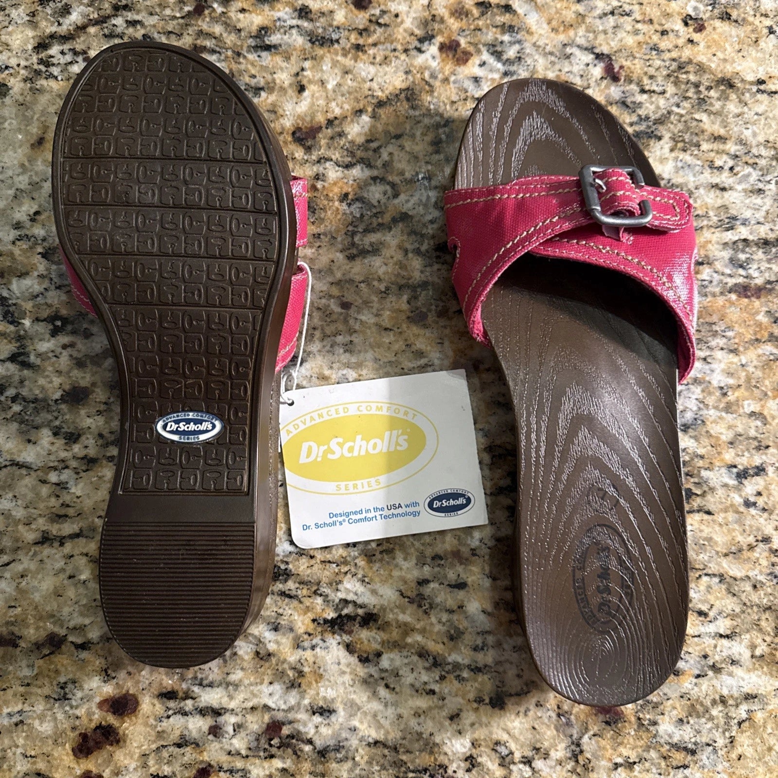 NEW Dr. Scholl's Women's Size 7 Wood Style Sandals with Pink Straps