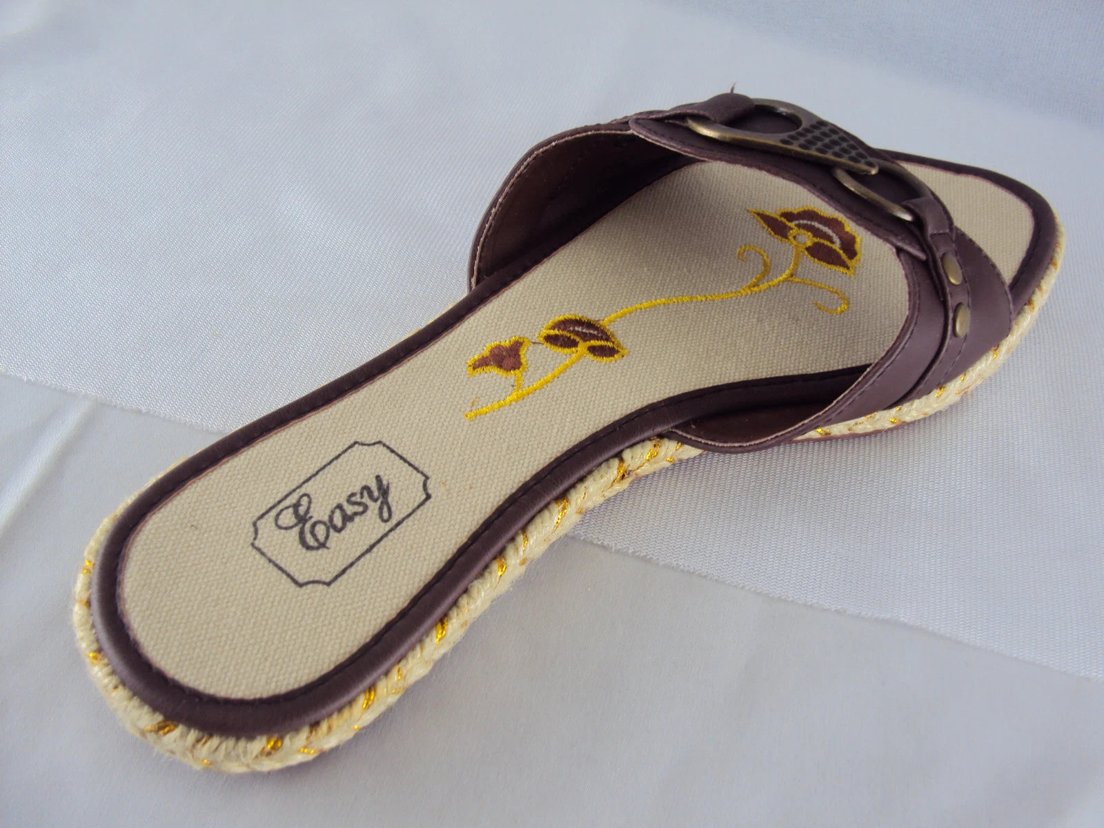 Women's Buckle Slide Sandal, Easy USA Style #S7817, Dark Brown NEW