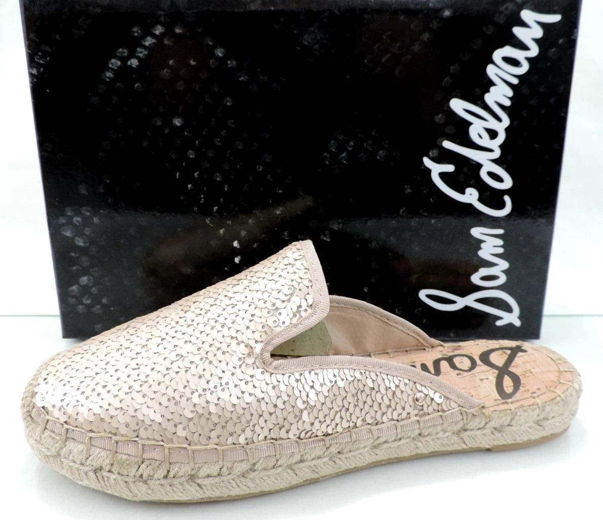Sam Edelman Kerry Slip On Espadrille Slide Mule Flats Pink Gold Sequins Size 8
