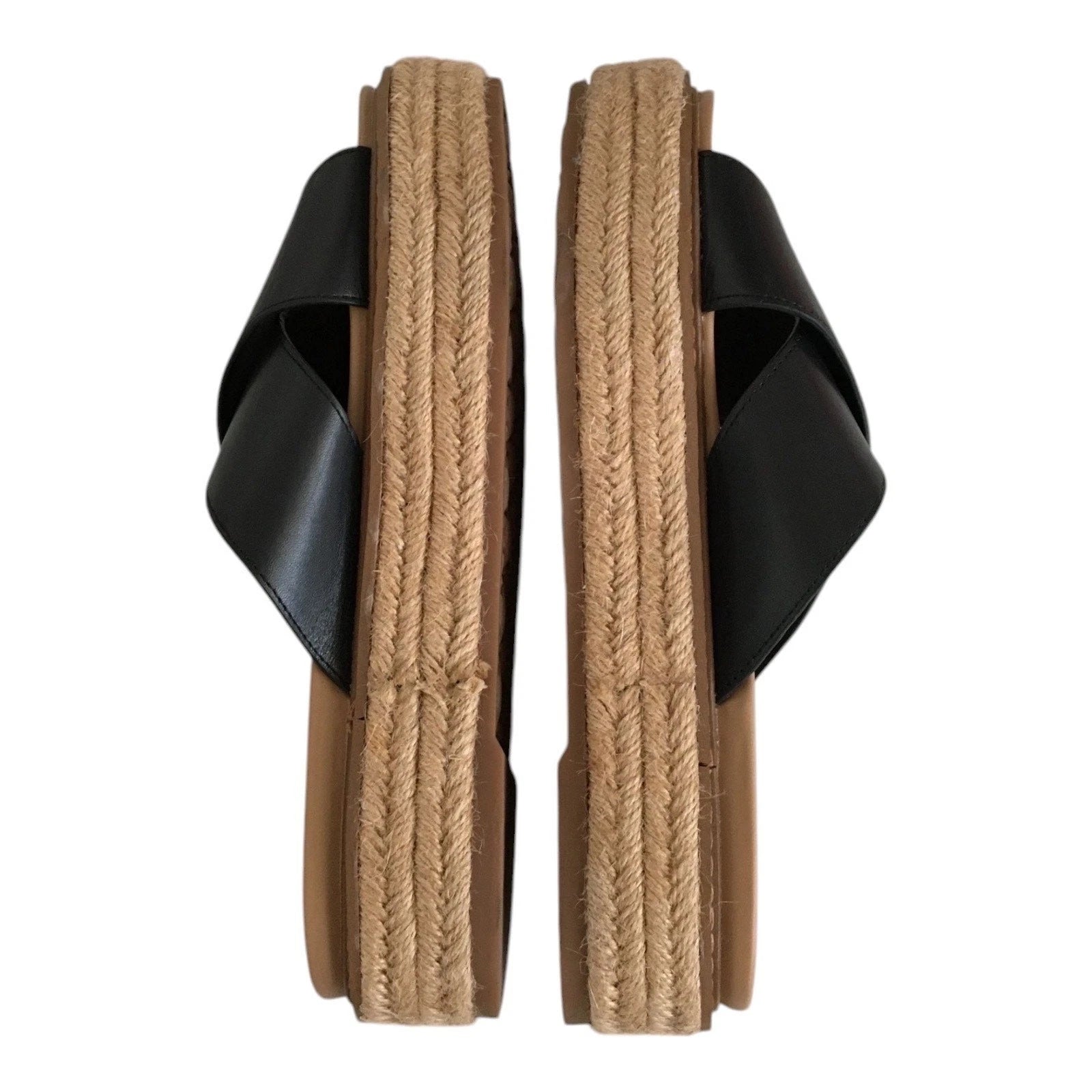 Sam Edelman Korina Sandals Womens 8M Black Leather Espadrille Platform Slides