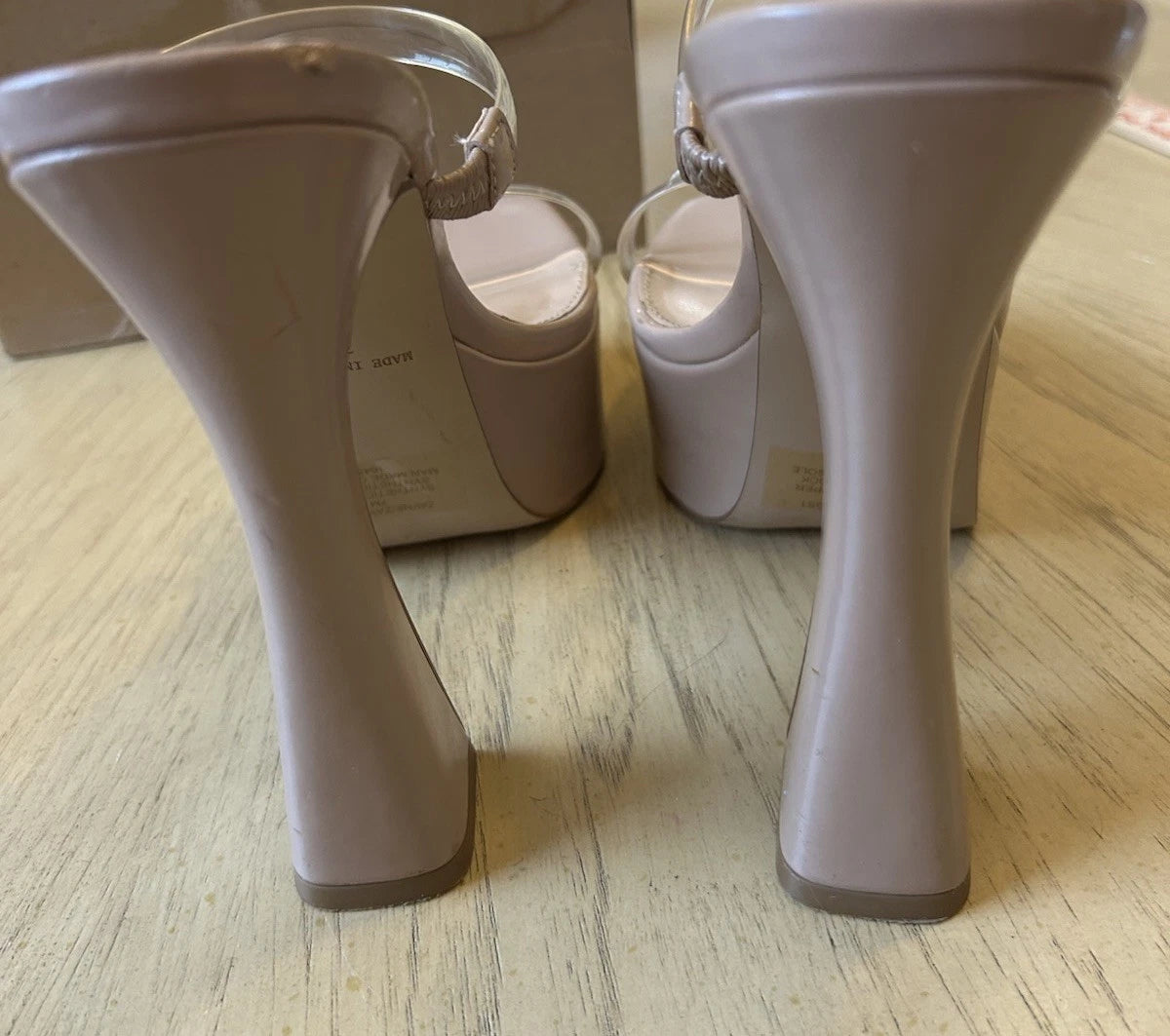 VTG Steve Madden Platforms Y2K Style Clear Nude Heels Chunky Retro Zayne Size 7