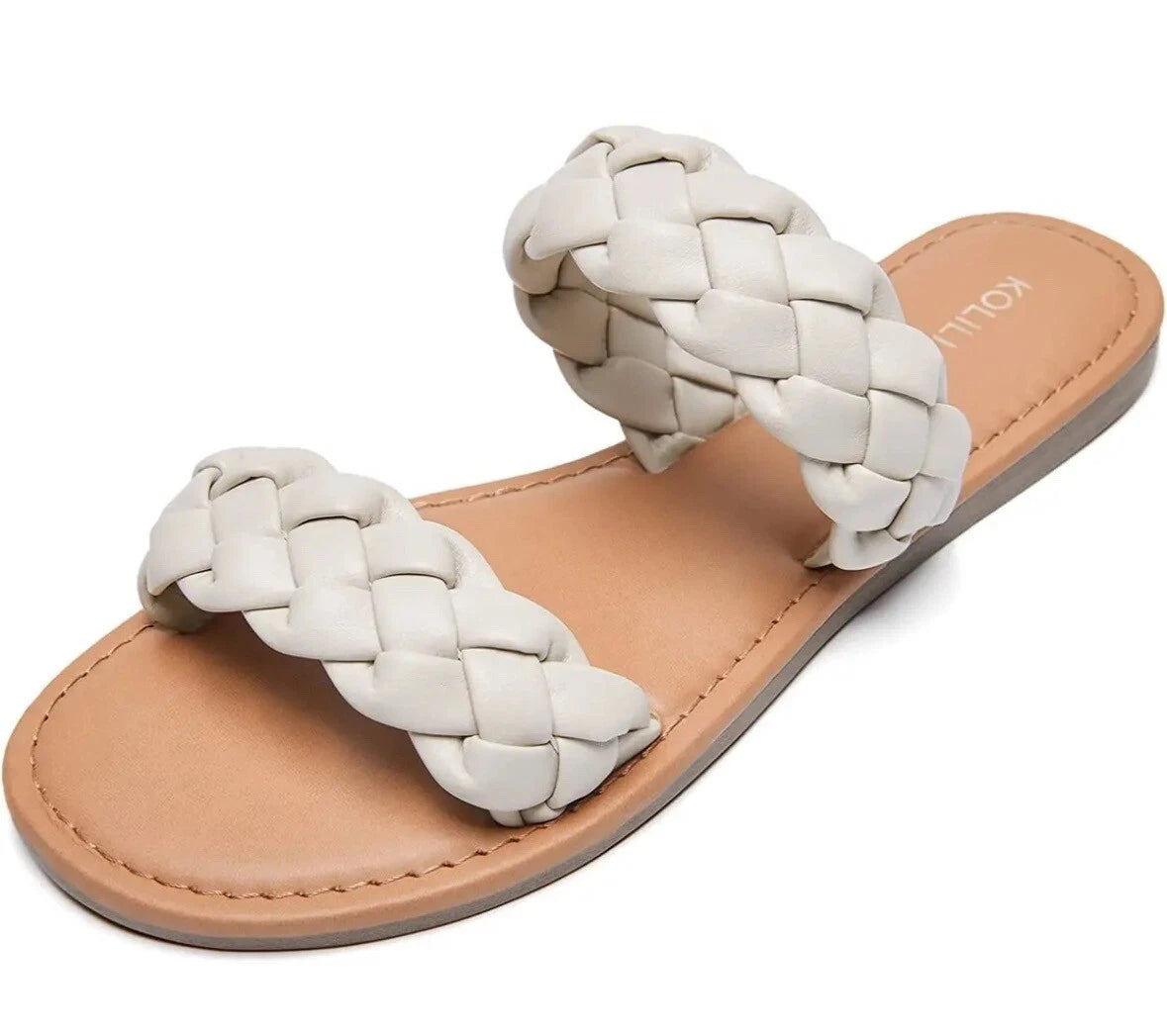 KOLILI Womens Flat Slide Sandals, Summer Fashion Comfy Style - Size 8.5 - Beige