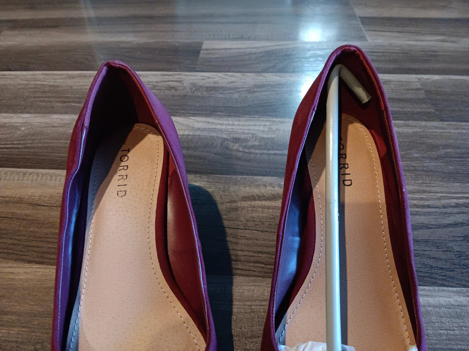 Torrid women's peep toe miniwedge suede style, size 7W burgundy shoes, NEW