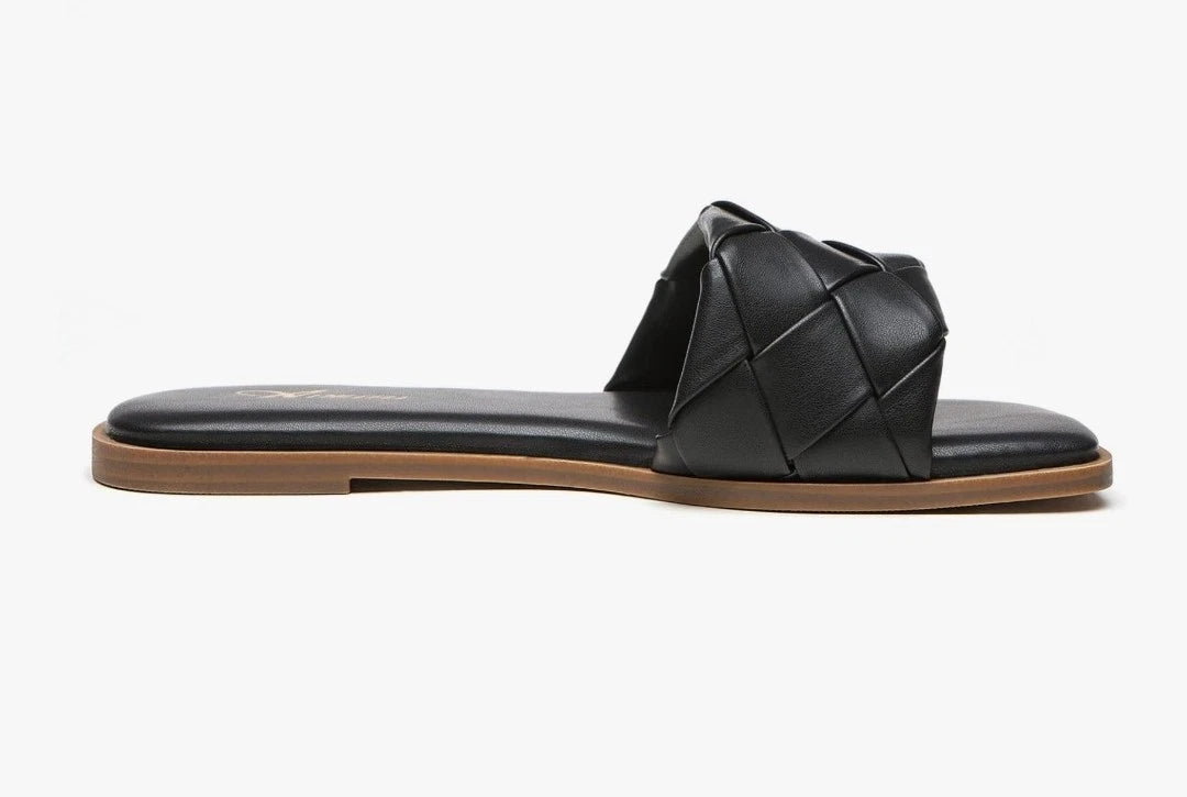 Ladies Black Braided Woven Designer Style Beach Pool Style Sandal Slides