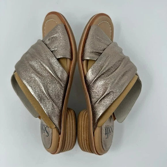 Sofft Bronze Metallic Leather Fallon Slide Style Stacked Heel Sandal Women's 7M