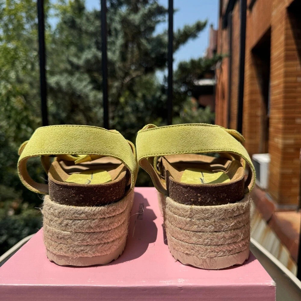 New Free People Marine Dream Flatform Sandals Shoes Green Suede Pistachio 39