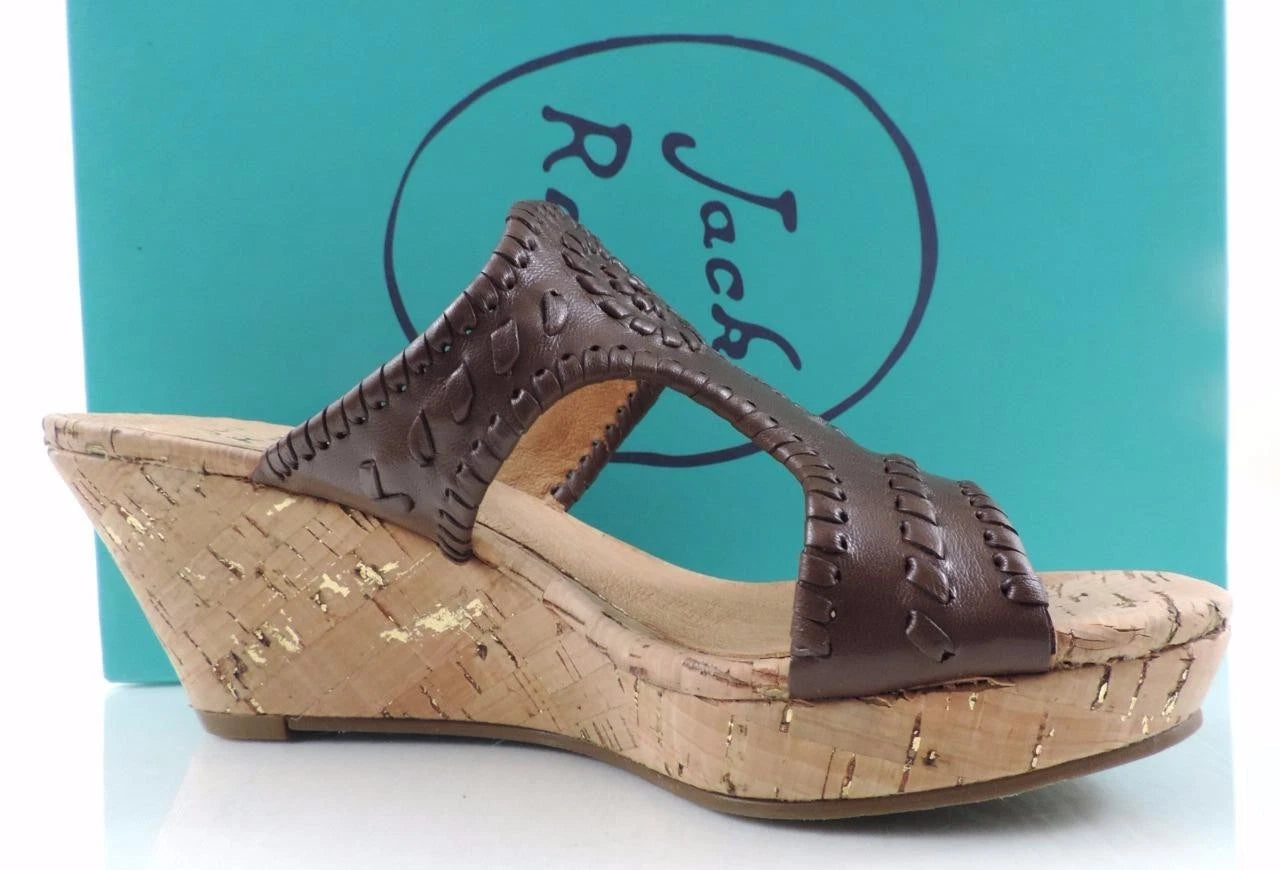 Women's Shoes Jack Rogers Emilia Slide Wedge Sandals Cork Chestnut Brown Size 9