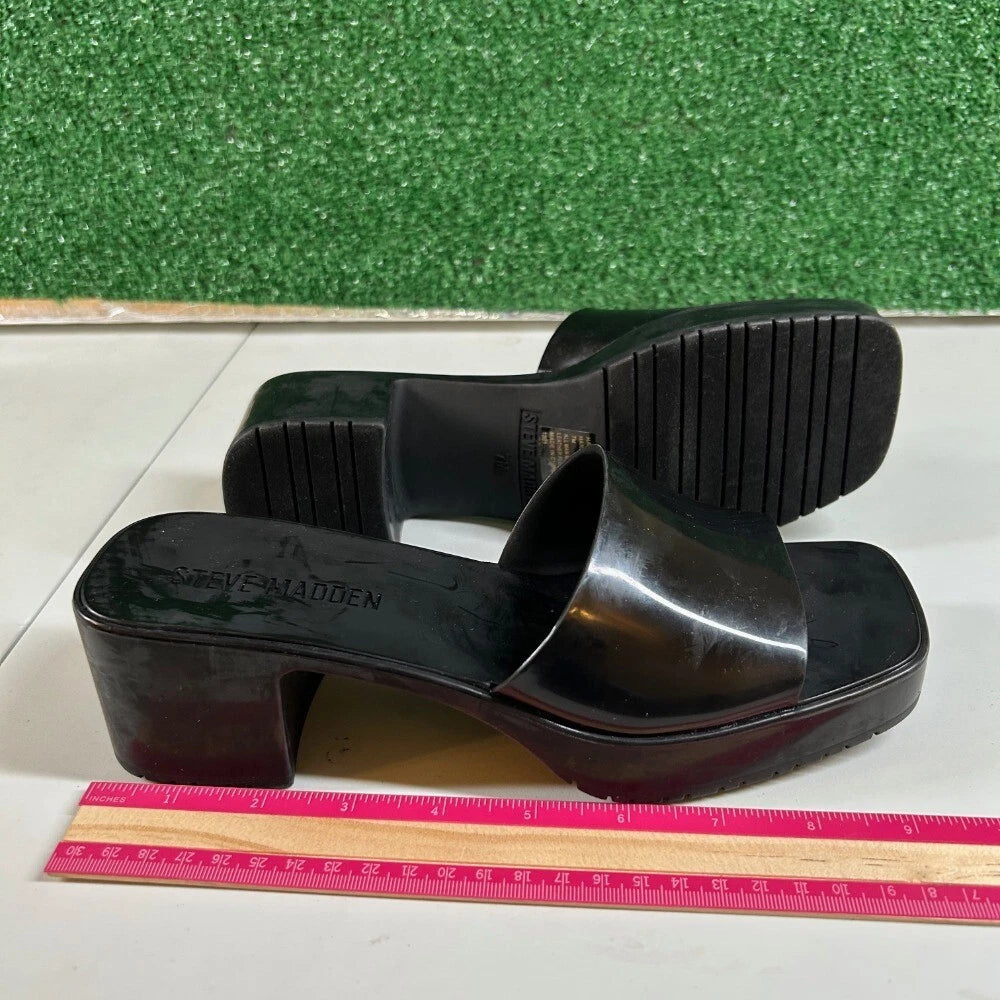 Steve Madden Harlin Platform Sandals Block Heel Slide On Mule Black Womens 7M