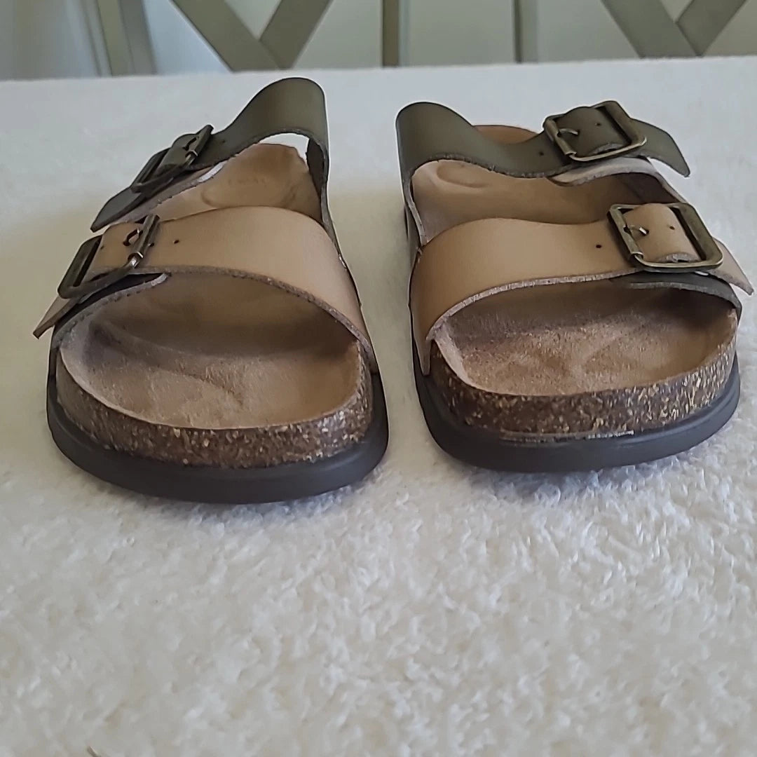 Time And Tru Birk-style Adjustable Buckle Slide  Multi tone Sandal Women 10 New