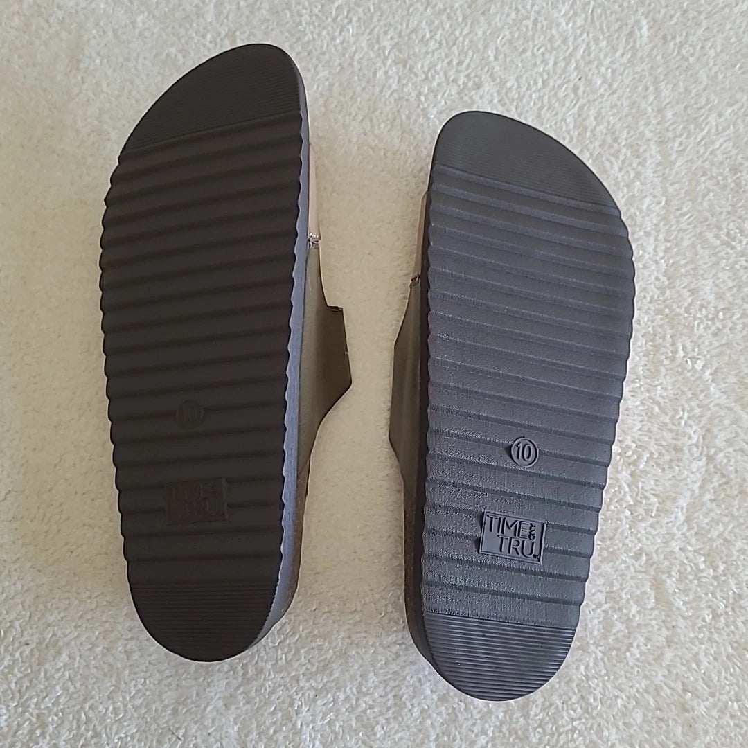 Time And Tru Birk-style Adjustable Buckle Slide  Multi tone Sandal Women 10 New