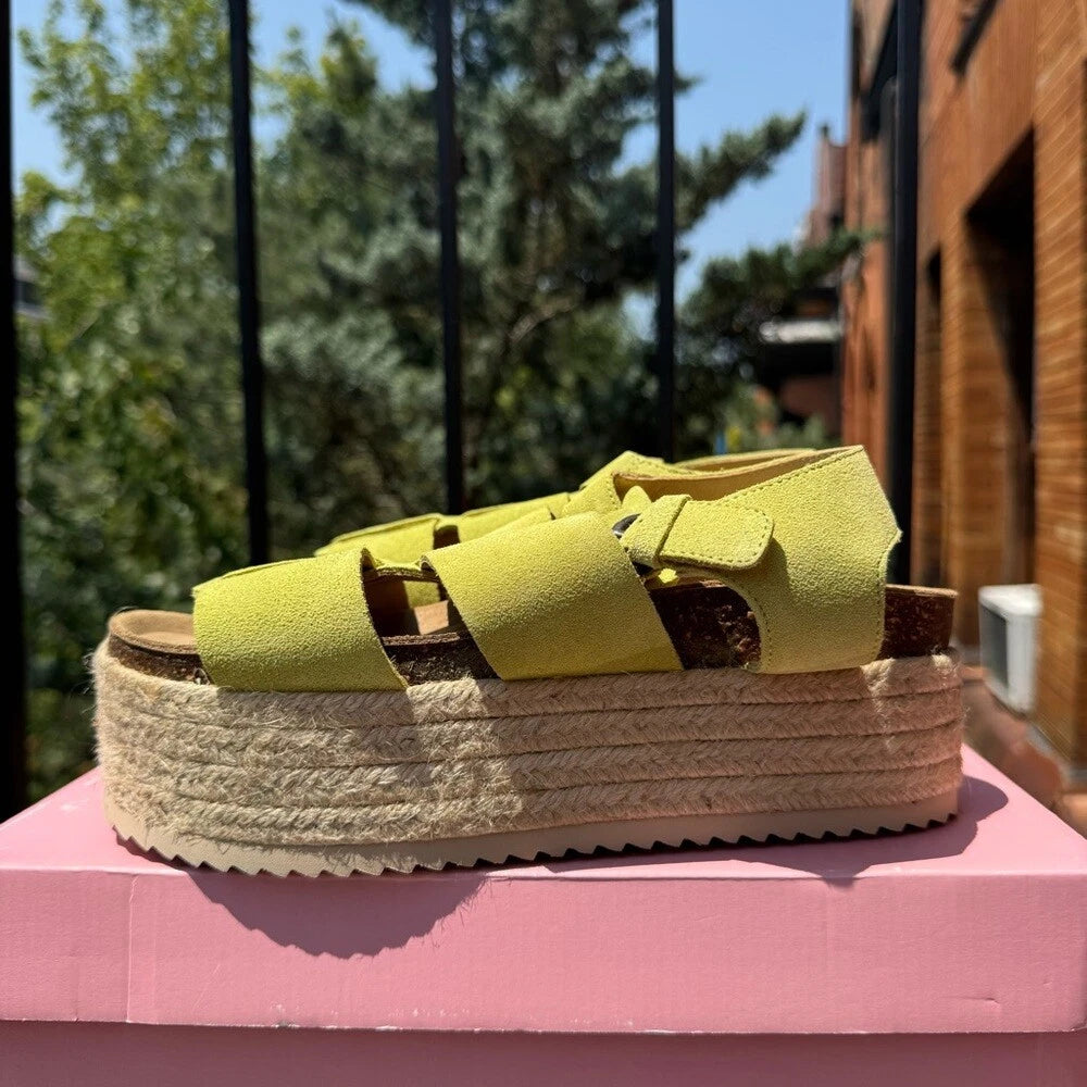 New Free People Marine Dream Flatform Sandals Shoes Green Suede Pistachio 39