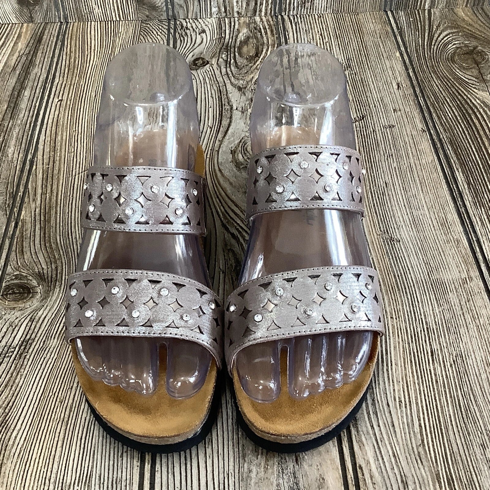 Naot Womens Size 36-5 US Susan Wedge Slide Sandals Metallic Rhinestones Leather