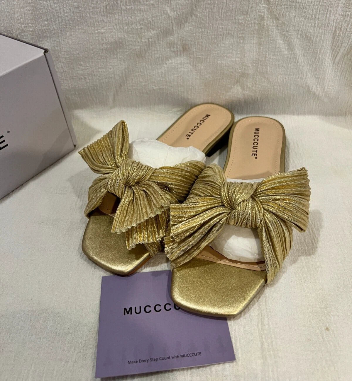 Women's Bow Flat Sandals Square Open Toe Fashion Slip on Sandals Size 7 MUCCCUTE