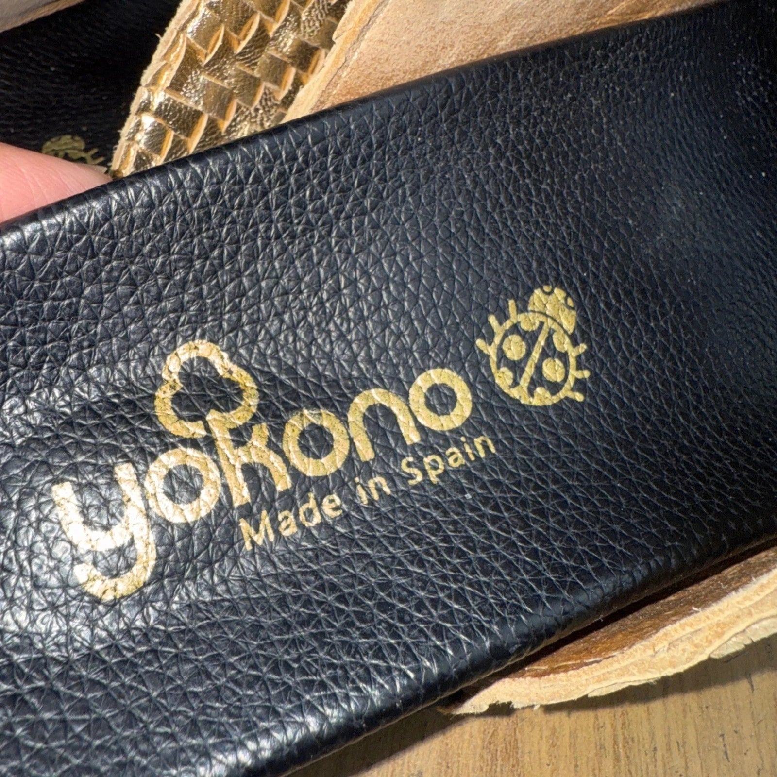 Yokono Gold Woven Leather Adjustable Buckle Slides Sandals Size 7.5