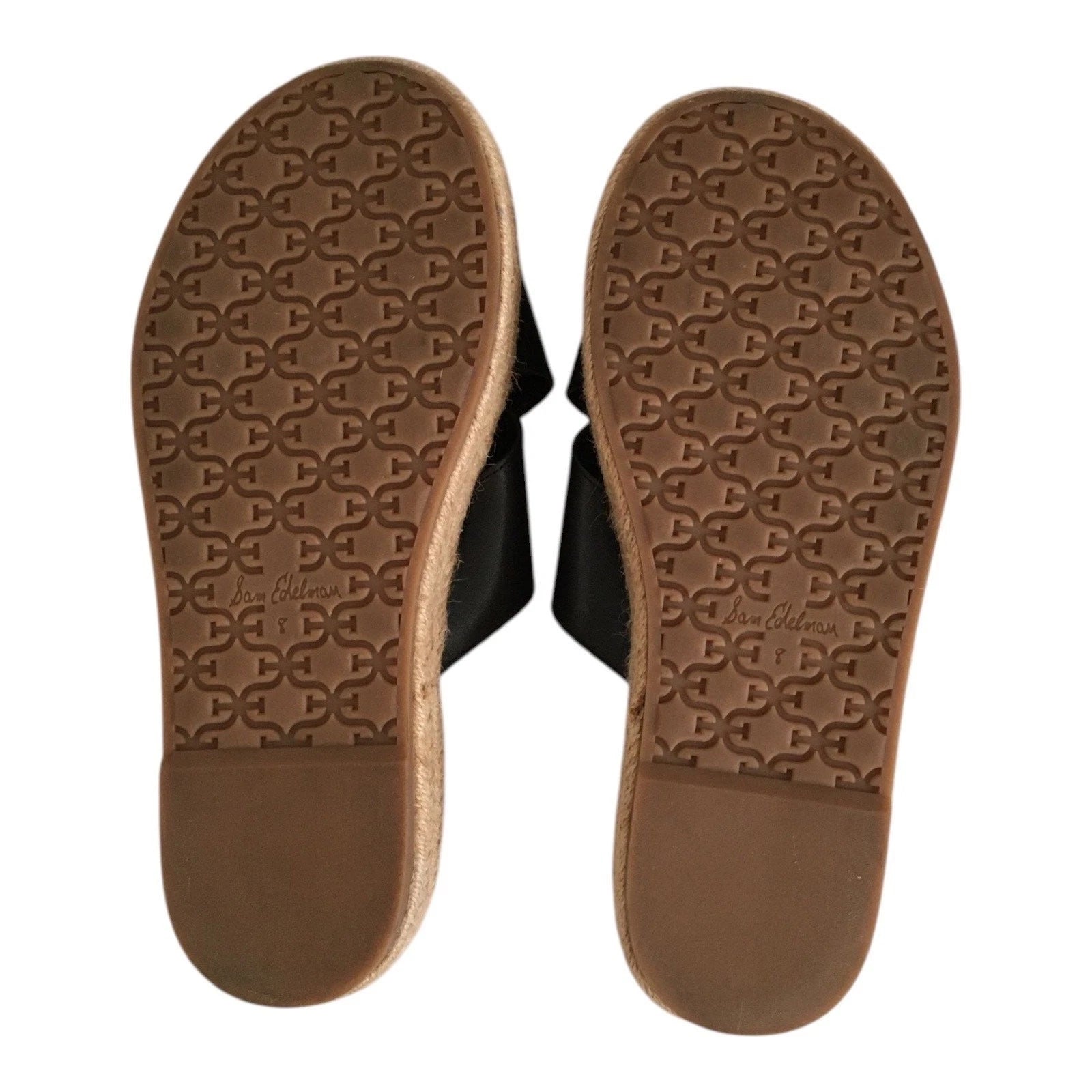 Sam Edelman Korina Sandals Womens 8M Black Leather Espadrille Platform Slides