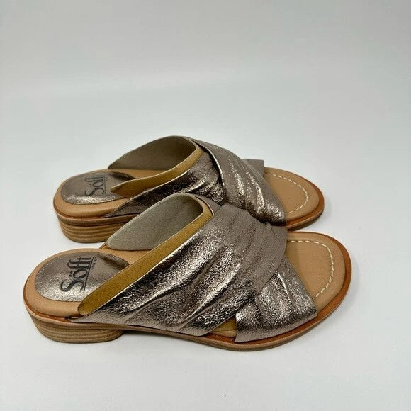 Sofft Bronze Metallic Leather Fallon Slide Style Stacked Heel Sandal Women's 7M