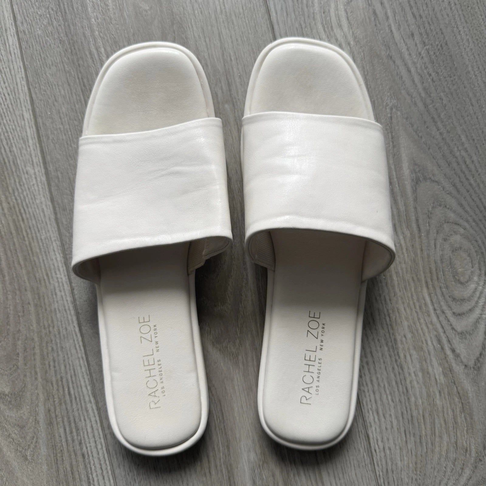Rachel Zoe White Faux Leather Slip-On Cushioned Slides Sandals Womens size 9.5