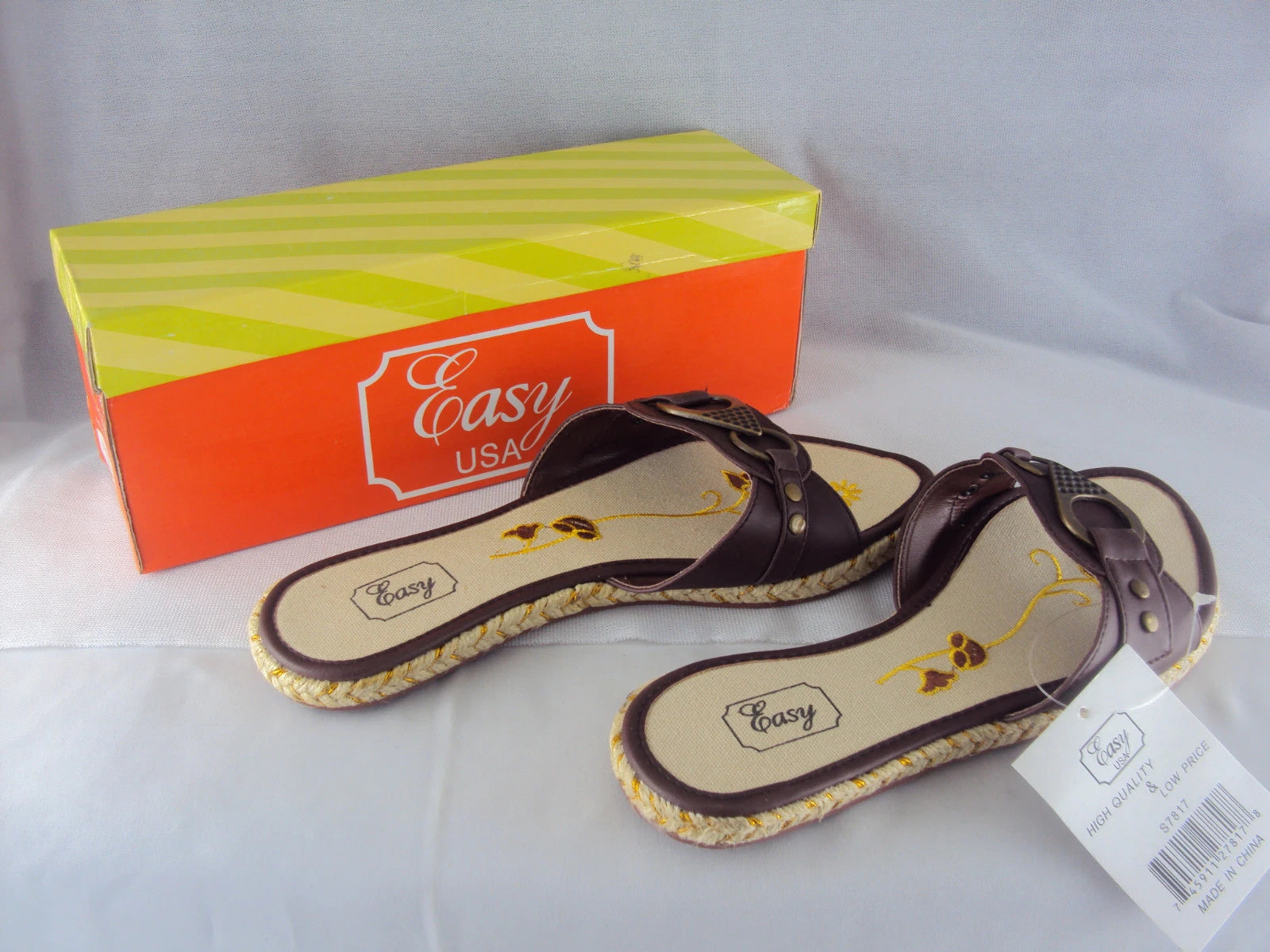 Women's Buckle Slide Sandal, Easy USA Style #S7817, Dark Brown NEW