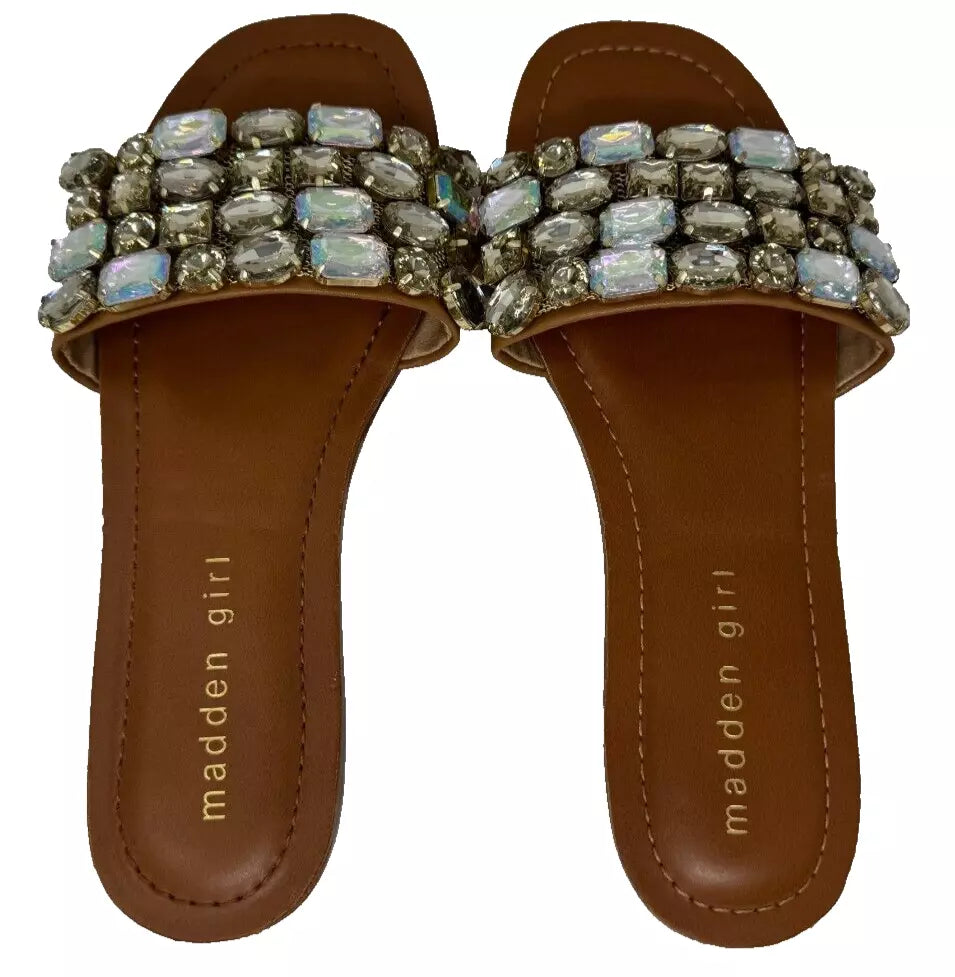 Madden Girl Women's Dazzlle Slip On Comfort Sandals Brown Size:6 196T