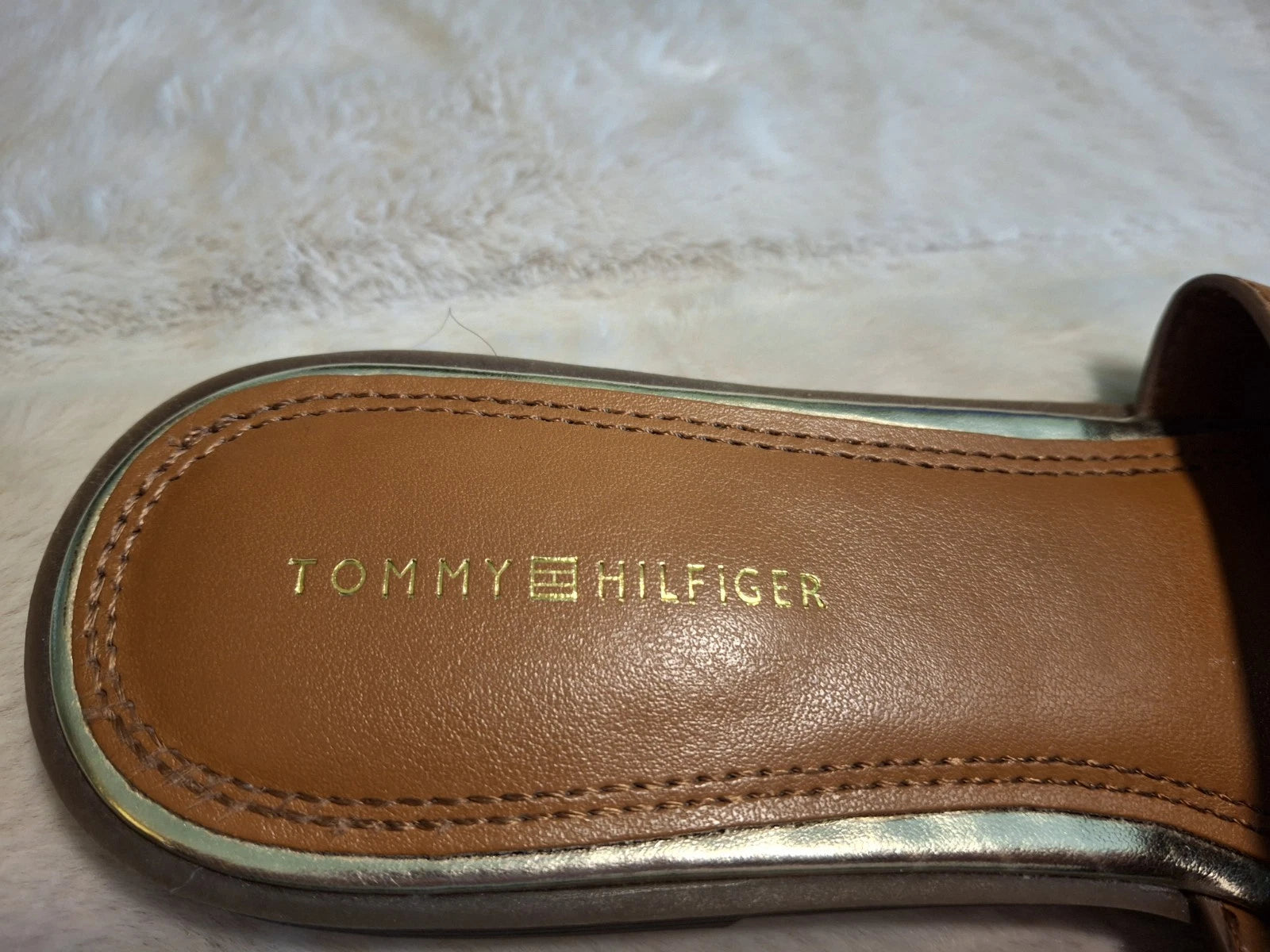 Tommy Hilfiger Sandals 8M Palley Slip On Flats Slides Brown Logo