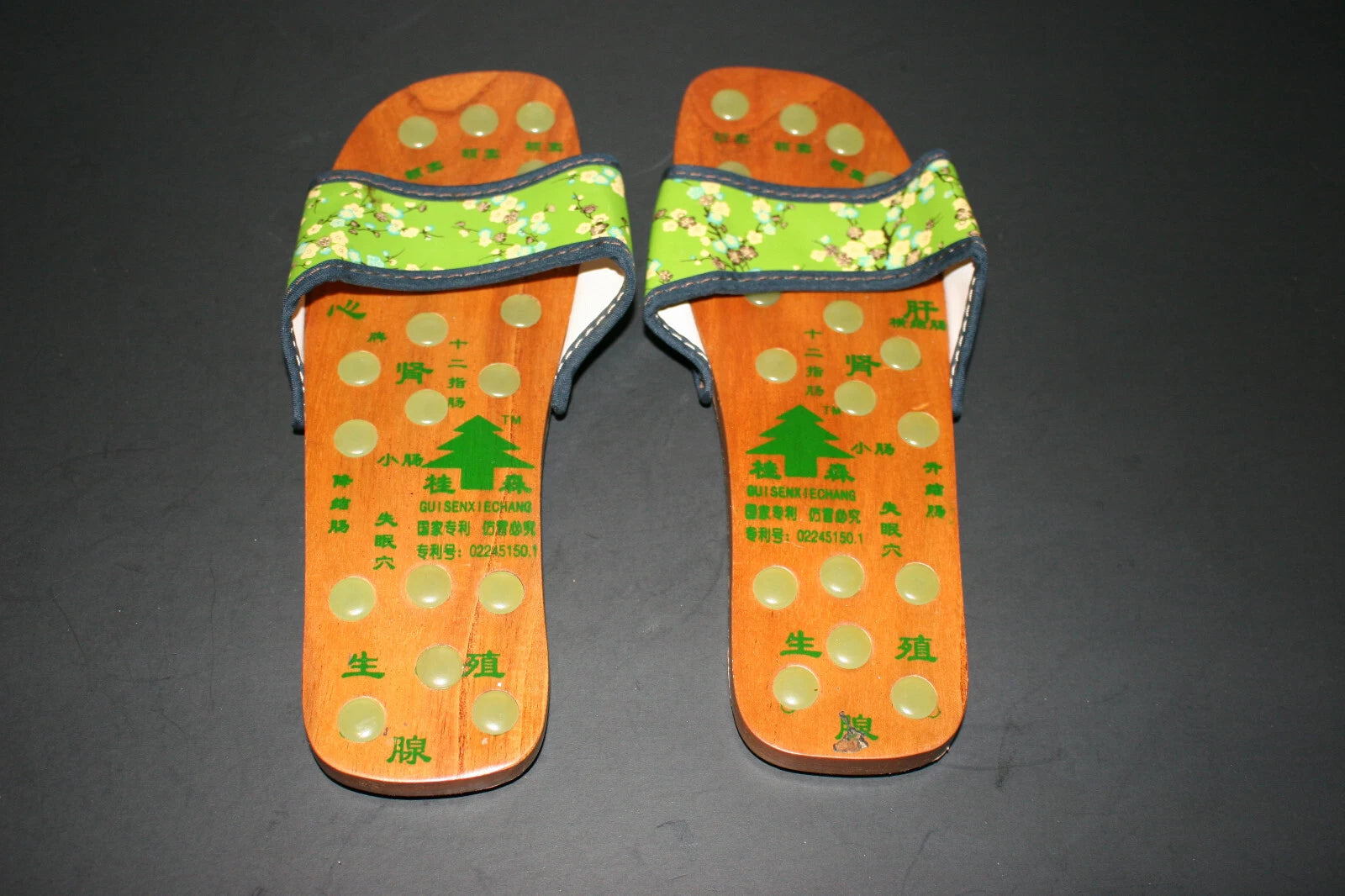 Womens Asian Style Wooden Massage Slippers Slip On Sandals Green Size 6