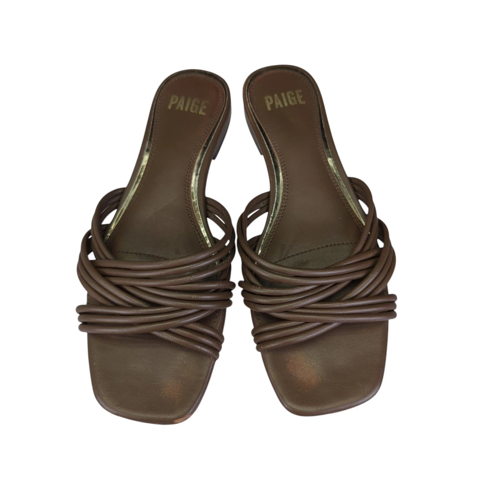 Paige Dina Slide Sandal Womens 8 Brown Leather Square Toe Criss Cross Strappy