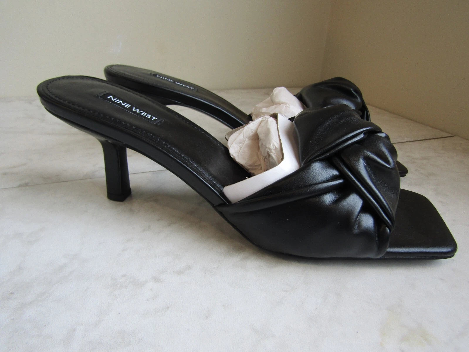 NIB Nine West Black 3" Kitten Heel Twist Knot Open Toe Women's Shoes Size 11 M