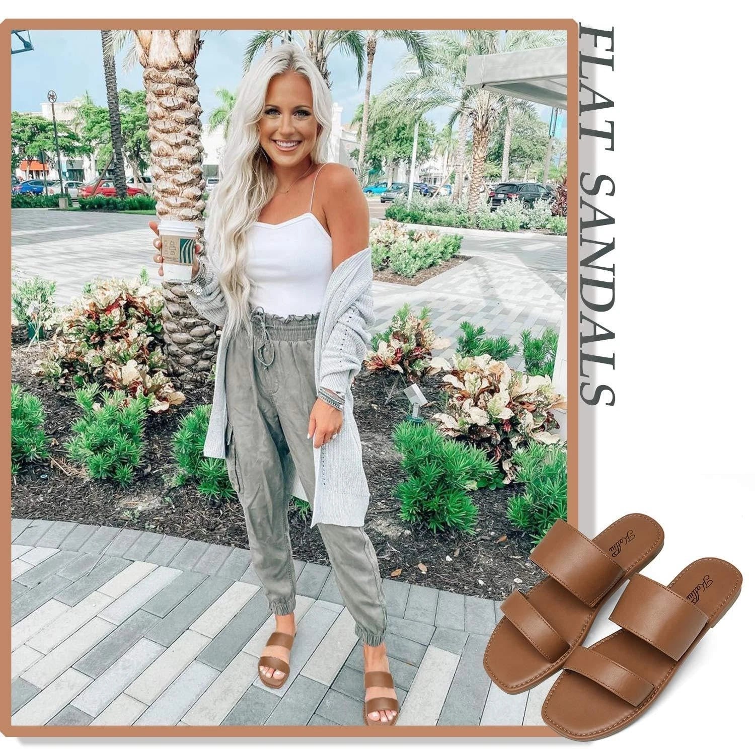 Women's Open Toe Two Strap Flat Slide Sandals