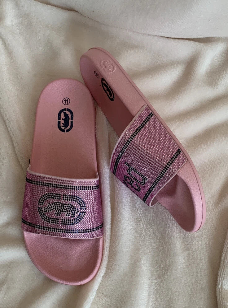 Women’s Slides Size 11 Ecko Rhino Brand Pink Blush Style ELVA -63L shiny logo