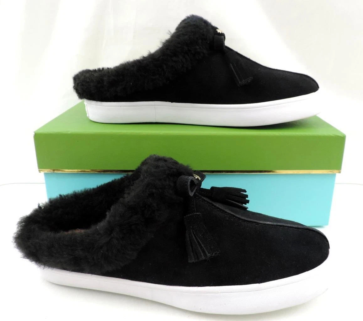 Women's Kate Spade New York Limon Slip On Mule Sneakers Black Shearling Size 7