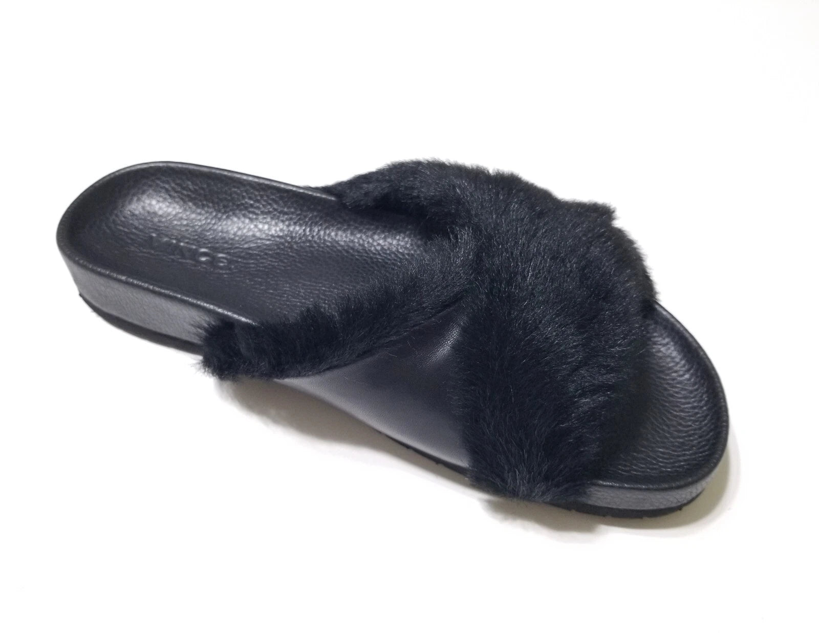 NIB Vince Garrison Italian Lamb Fur & Leather Slide Sandal in Black $250