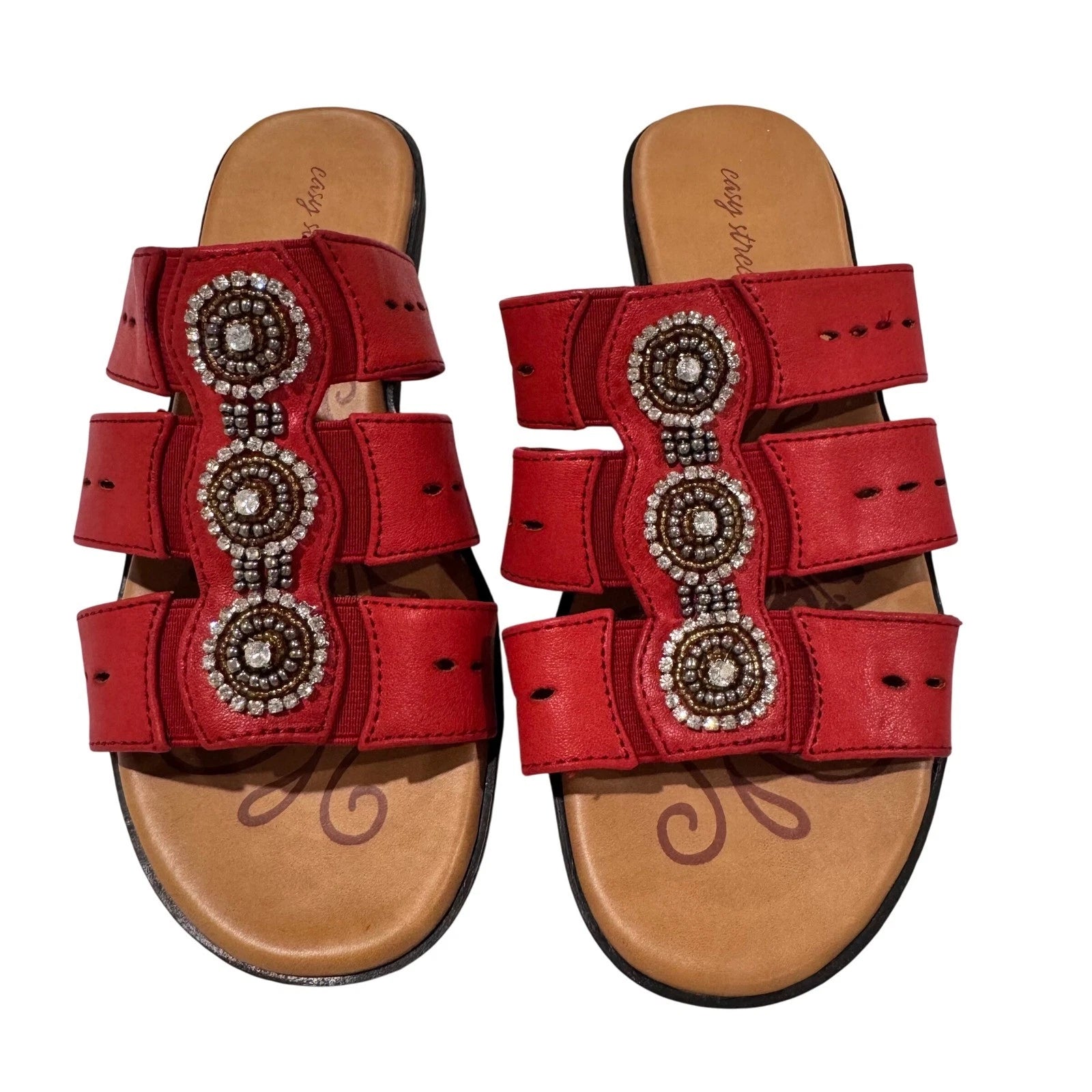 NEW Easy Street Women's 6.5 Wide Nori Red Beaded Jeweled Slip On Sandals