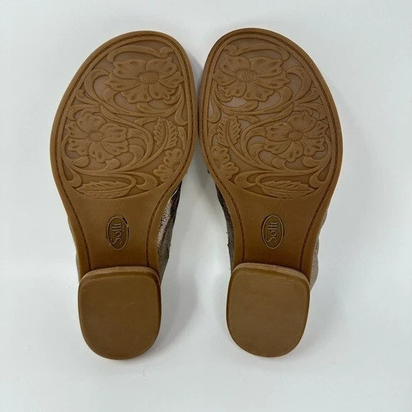 Sofft Bronze Metallic Leather Fallon Slide Style Stacked Heel Sandal Women's 7M